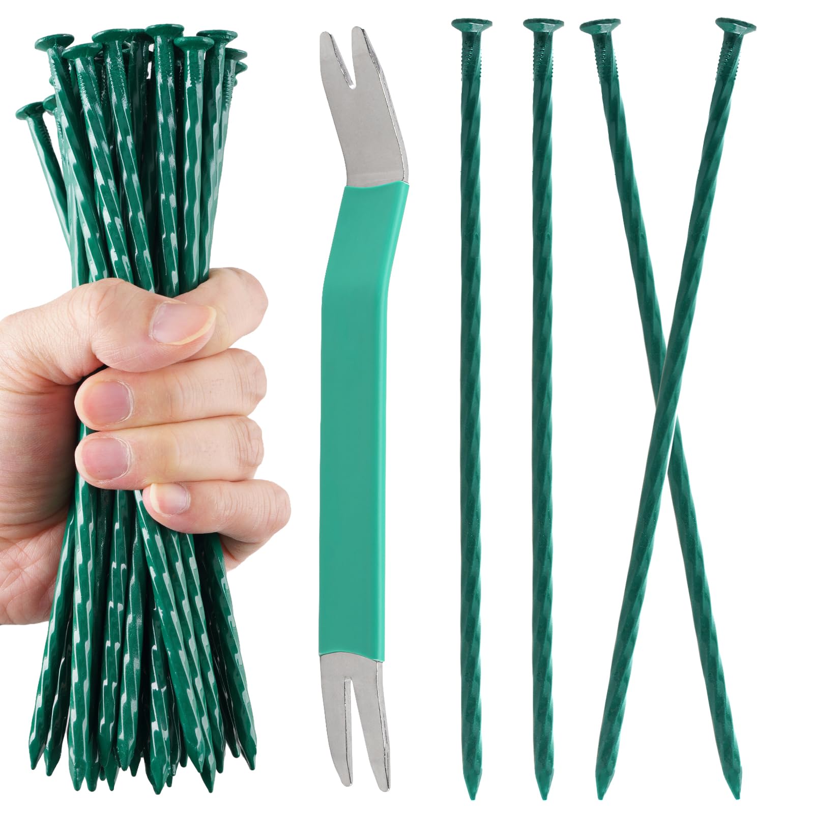 KINGLAKE 100 Pack Artificial Grass Nails with Puller, Metal Garden Pegs