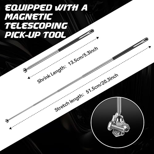 Miniatura 24 de DISEN Juego de llaves de trinquete de cabeza flexible extra larga de 0.551-0.591 in, llave de trinquete de largo alcance con extremo de caja doble