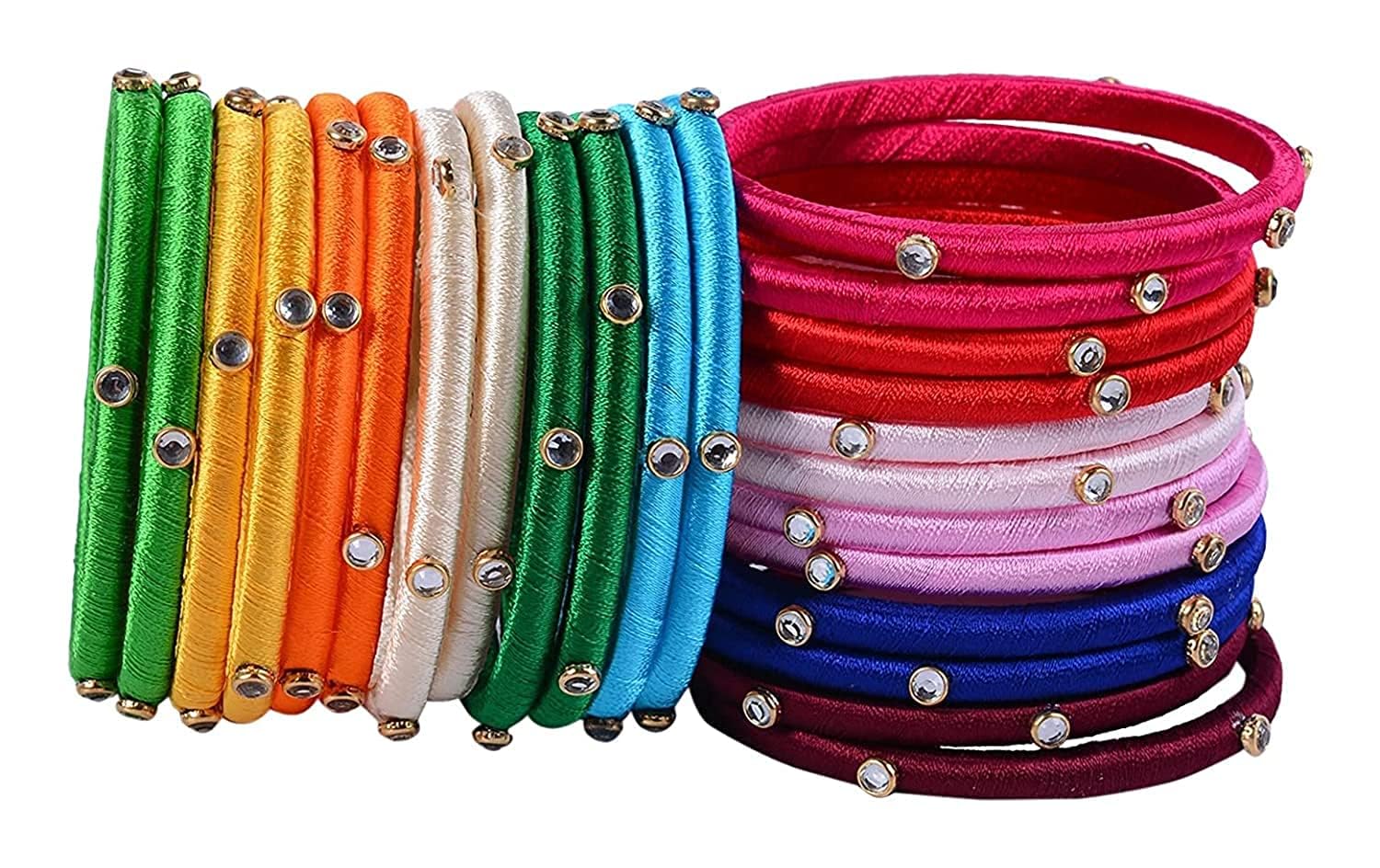 IJYA Sihan Handicrafts Multicolor Silk Thread Bangles for Women Girls 24 Pc Set Wedding & Festive Occasions (2.6)