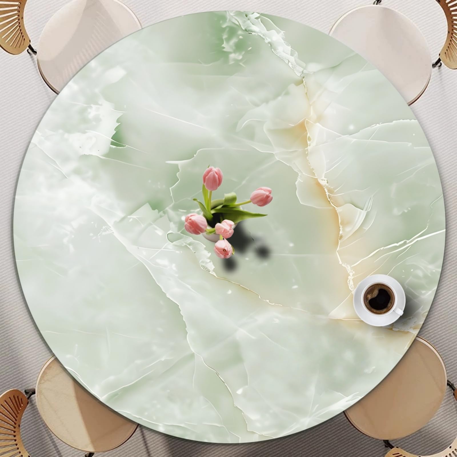 Odot Round Tablecloth Wipe Clean 60-140cm, White Marble Round Outdoor Table Cover Fitted Elastic Edged Washable Circle Table Cloth Protector Decorative for Kitchen Dining Room (Green,120cm)
