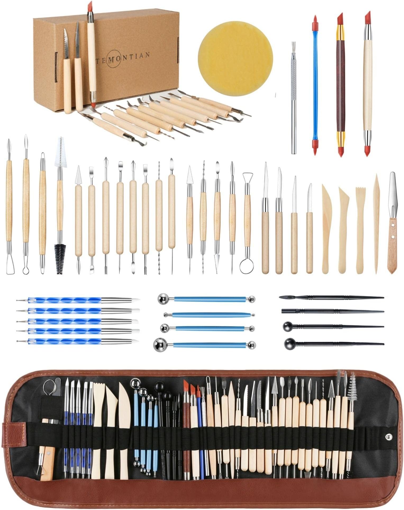Clay Sculpting Tools Kit - 44 Pcs Double Sided Polymer Clay Tools with Carrying Case Bag
