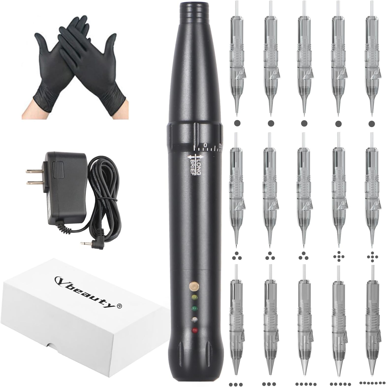 Eyebrow Tattoo Wired Machine Kit - Corded Micropigmentation Eyeliner Pen with 15pcs Cartridges Needles for Brow Eyeliner Lip Microblading (Black)