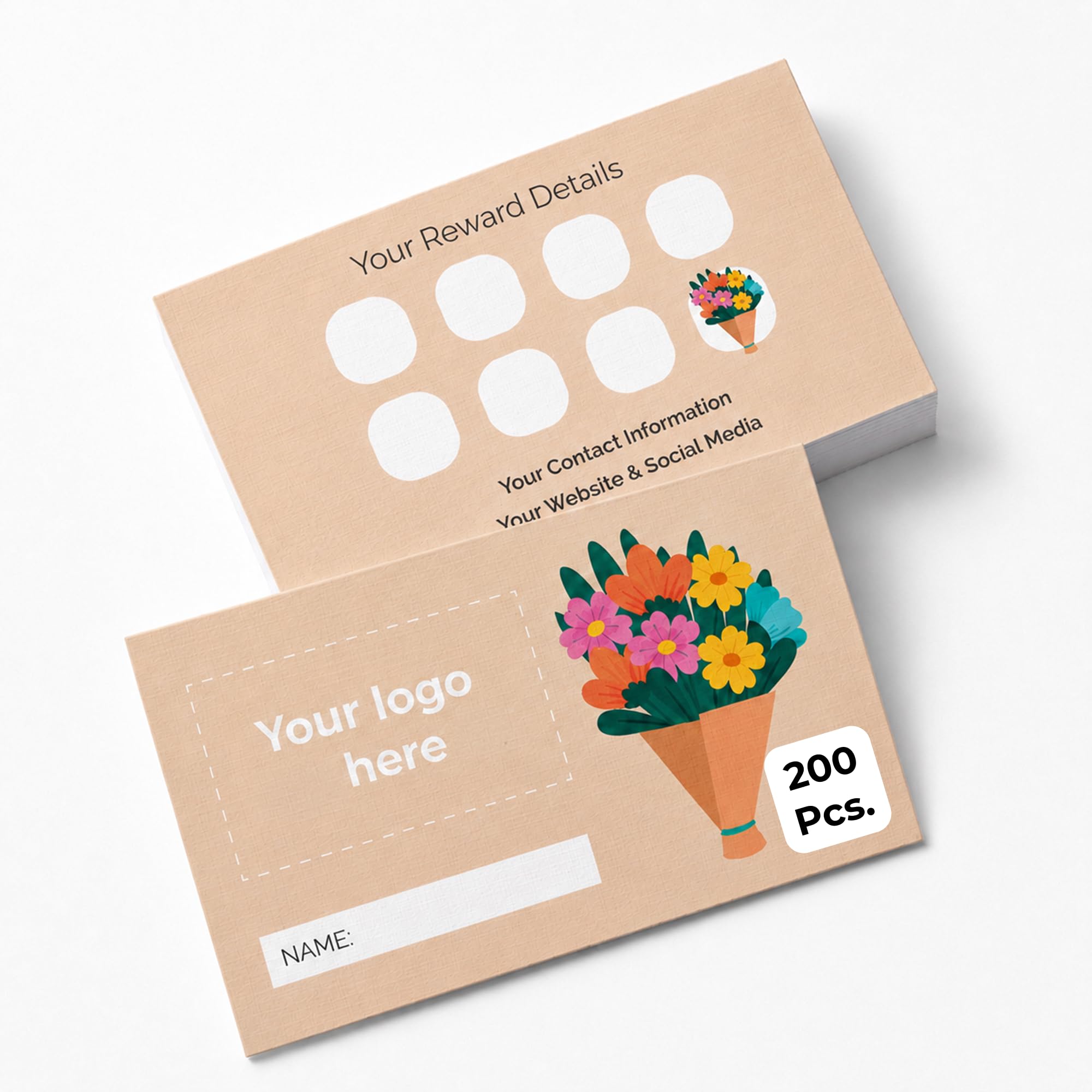 Cimpress Personalised Custom Flower Shop Loyalty Reward Cards, Pack of 200, Add Your Design, Logo or Text, 324GSM Natural Uncoated Paper, Rectangular Double Sided Print