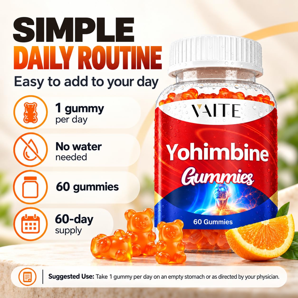 VAITE Yohimbine HCl Gummy 15mg - Sugar-Free, Non-GMO Energy & Endurance Support for Men and Women, Antioxidants, Yohimbe Bark Extract, Improve Performance - Supports Energy Production - 60 Gummies — Amazon image 4