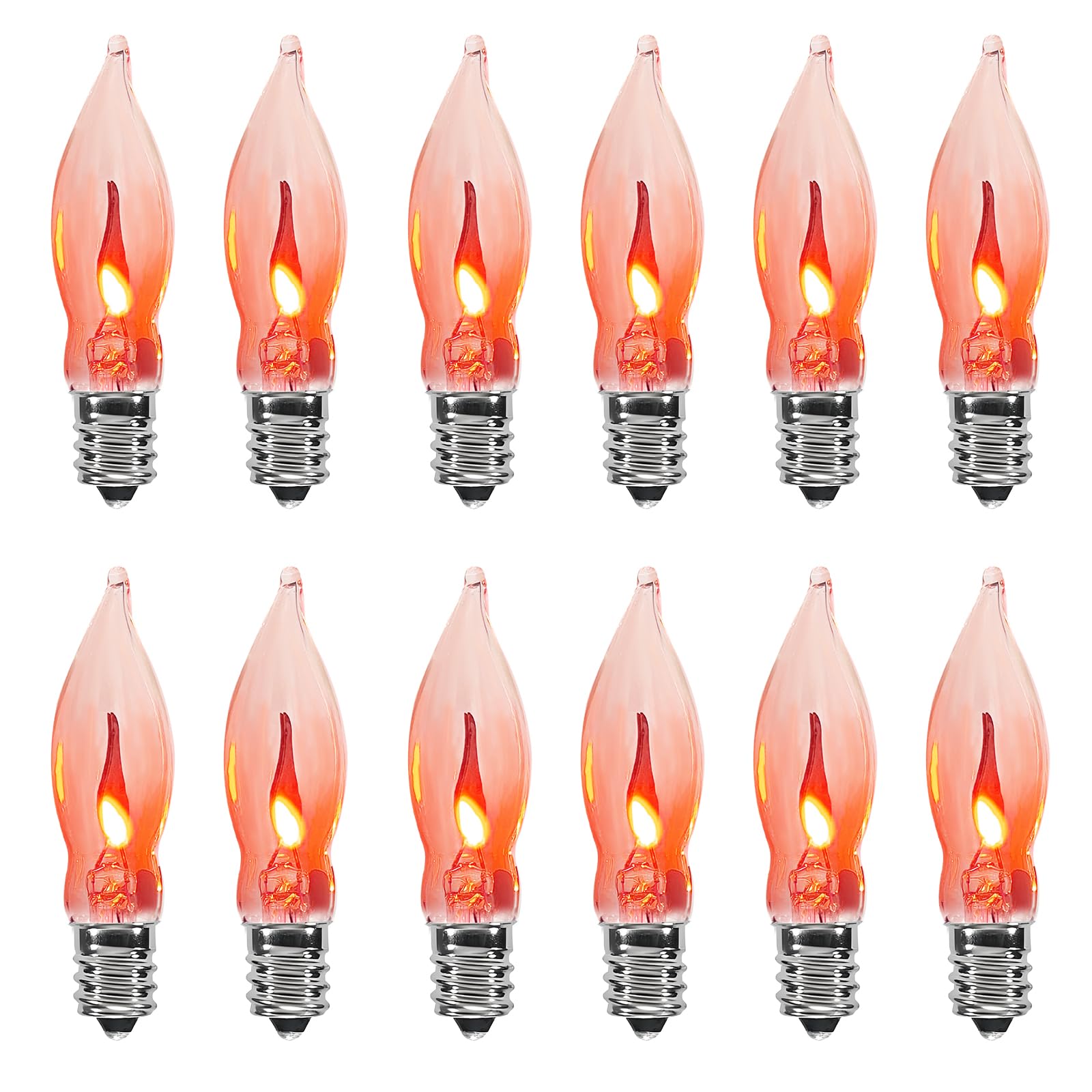 Abeja 12 Pack Flicker Light Bulb, Realistic Flame Shaped Bulb for Christmas & Halloween Candelabra Light Bulbs & String Light Replacement 1w, 120 Volt