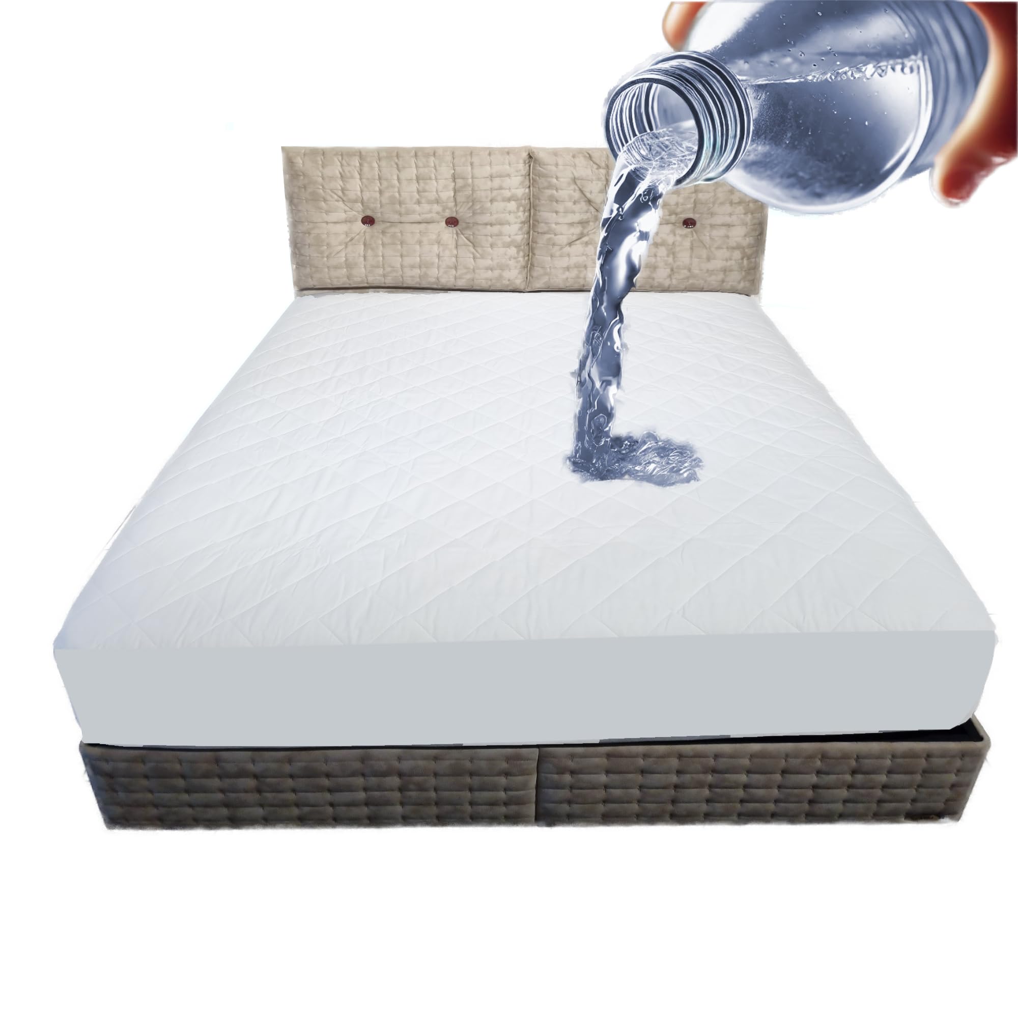 Coprimaterasso in cotone, impermeabile, trapuntato con trattamento anallergico, antiacaro, morbido e silenzioso, traspirante (bianco, 180 x 200)