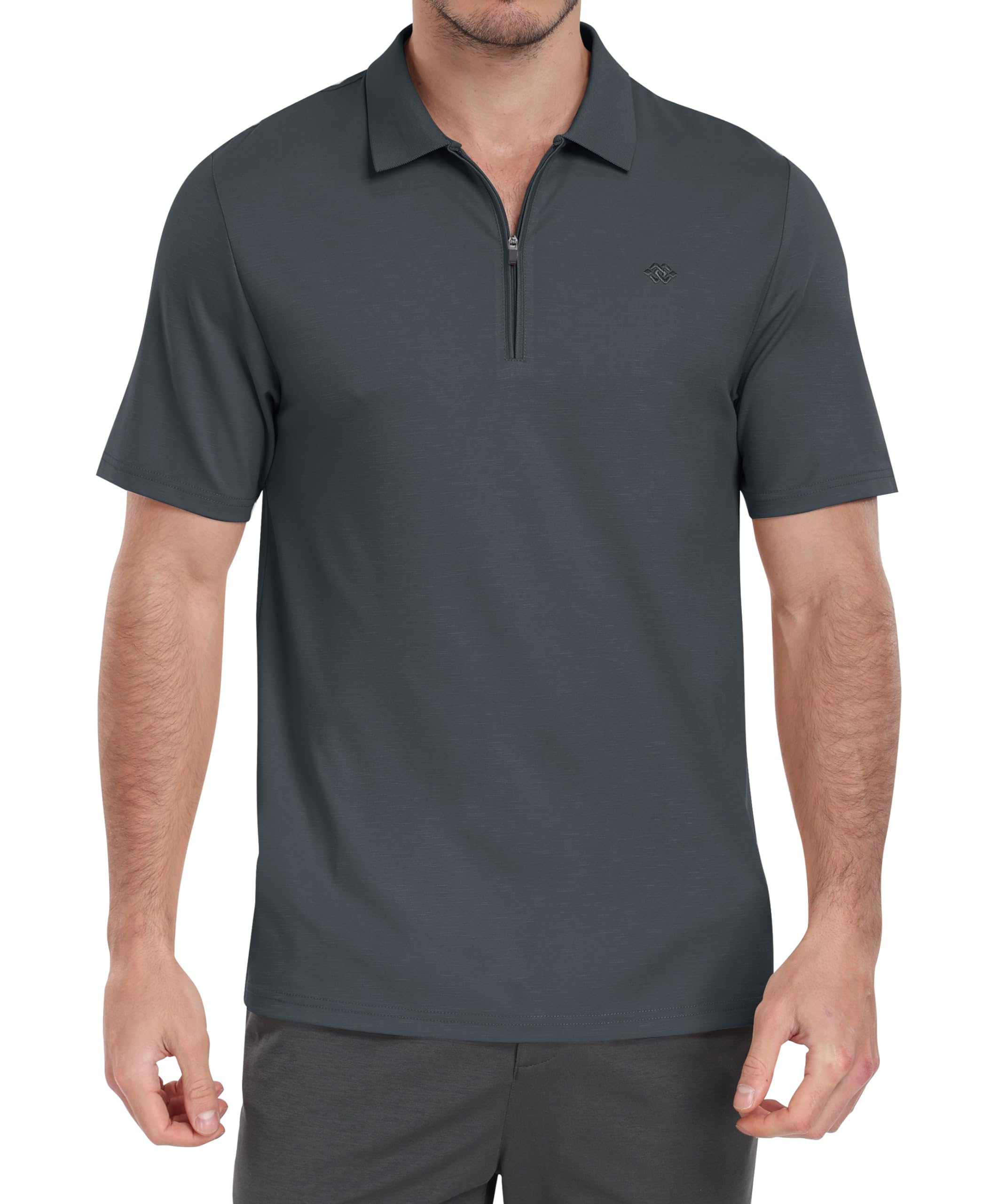 MoFiz Herren Poloshirt Kurzarm Baumwolle Polohemd Verdeckter Reißverschluss Kragen Atmungsaktiv Sommer Sport Golf Polo Arbeitsshirt