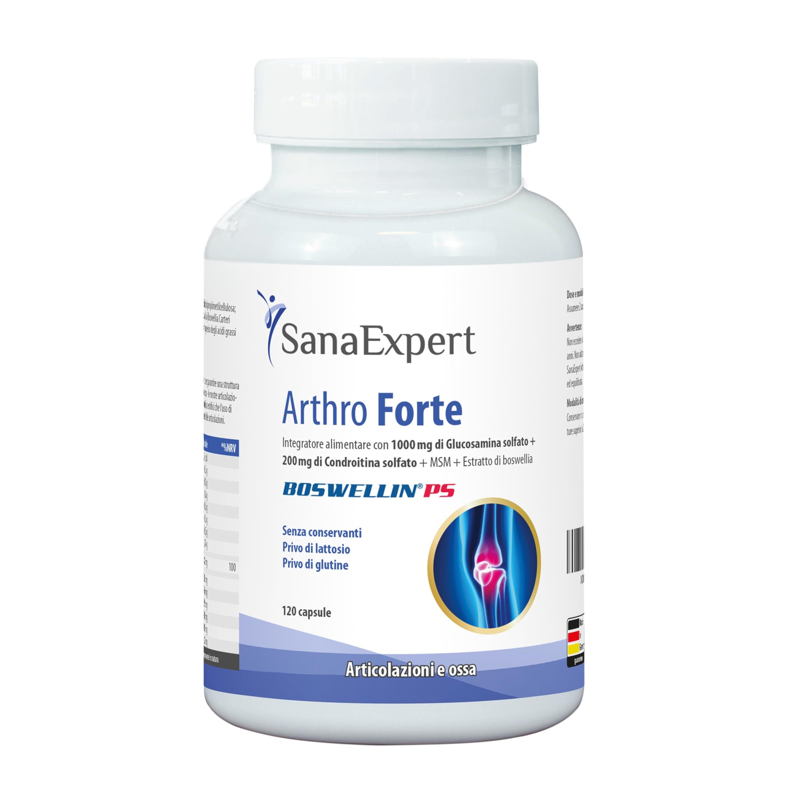 SanaExpert Arthro Forte - Integratore Naturale per la Salute delle Articolazioni e delle Ossa con Glucosamina Solfato - 120 Capsule - Prodotto in Germania
