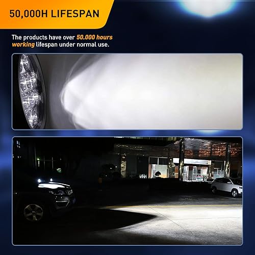 Miniatura 9 de GOOACC 2 luces LED redondas LED de 4.5 pulgadas y 42 W, luz de inundación LED todoterreno de 4200 lúmenes, luces de parachoques con kit de arnés de