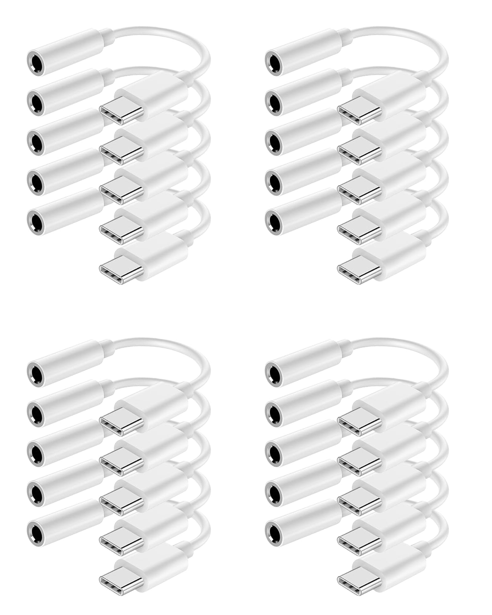Adattatore da USB-C a jack per cuffie da 3,5 mm, cavo USB C a AUX audio, compatibile con iPhone 15 serie 16, iPad Pro, Galaxy S23/S22 Ultra (bianco, confezione da 20 pezzi)
