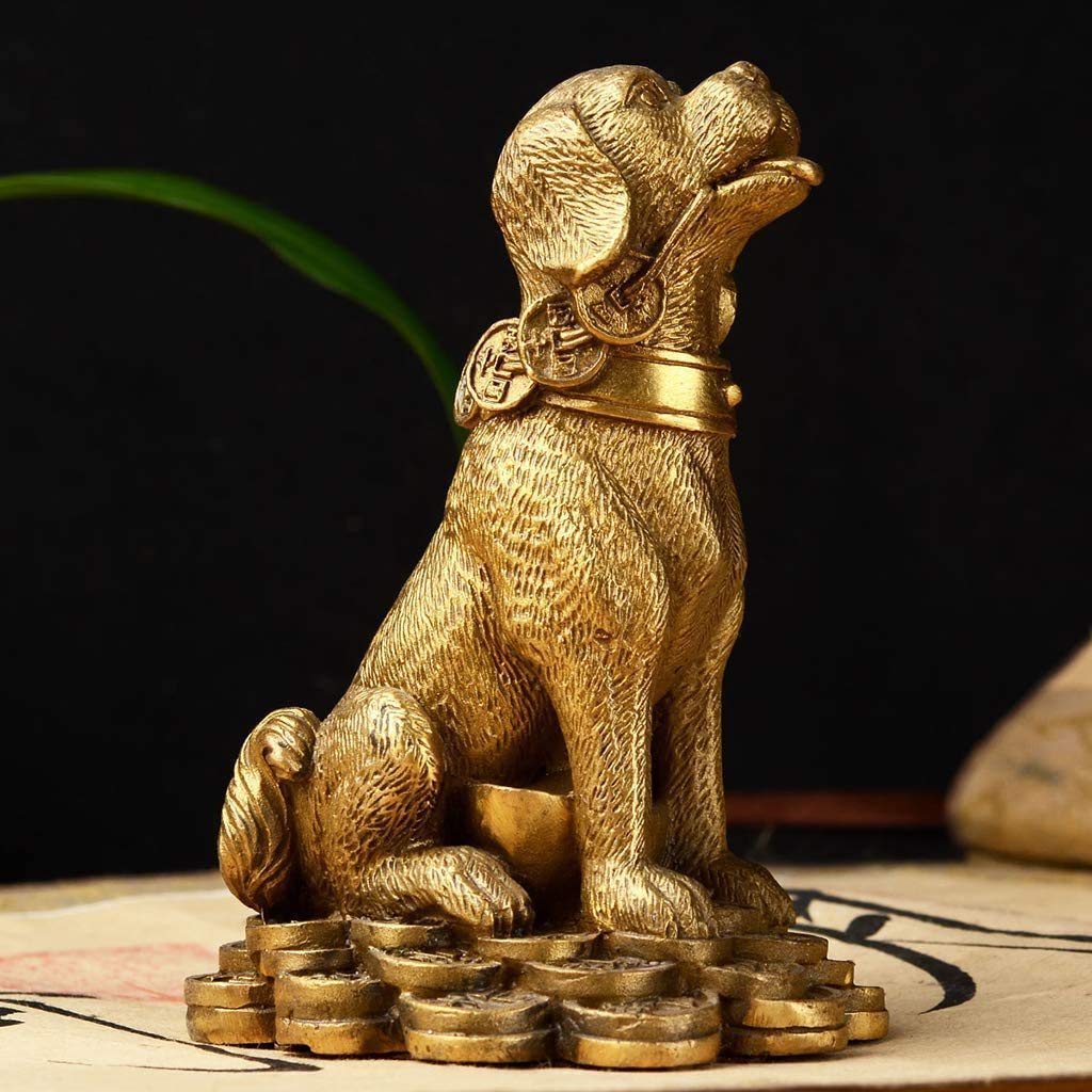 Chiński Feng Shui Mosiężna Dekoracja Psa Figurka Zodiakalna Figurka Rzeźba Zwierząt Rzeźba Stołowa Dekoracja Figurka Prezent Kolekcja