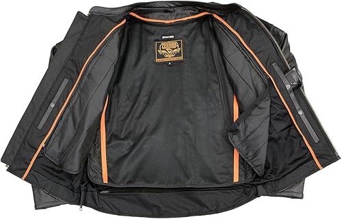 Miniatura 4 de Milwaukee Leather LKM1725 - Chaqueta deportiva de cuero negro para motocicleta con ribete reflectante