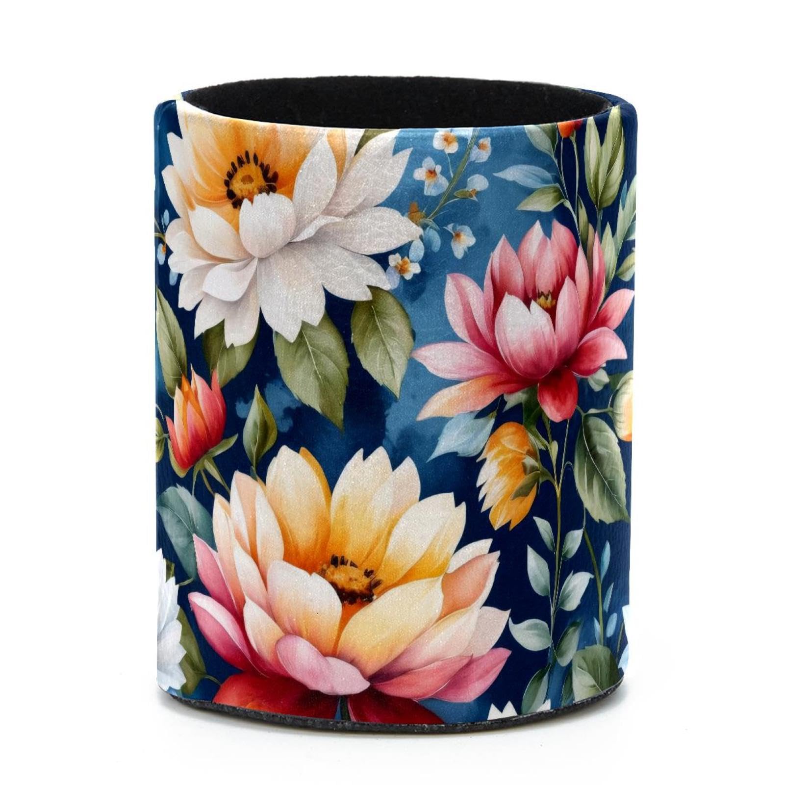 VAPOKF Round Pencil Holders for Desk, Watercolor Flowers Pen Holders Pen Pot Makeup Brushes Storage Desktop Stationery Supplies Organiser for Home Office