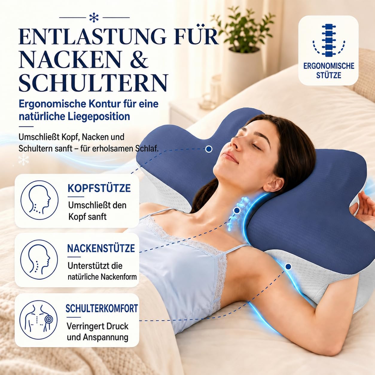 Orthopädisches Nackenstützkissen gegen Nackenschmerzen, Ergonomisches Memory Foam Kopfkissen, Höhenverstellbares Schmetterlingskissen mit kühlendem Bezug für Seiten-, Kissen-Vorlagen