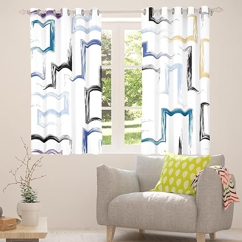 Miniatura 5 de Cortinas de ventana de graffiti geométrico en acuarela, arte abstracto de graffiti, cortinas opacas artísticas para oscurecer las manchas, diseño