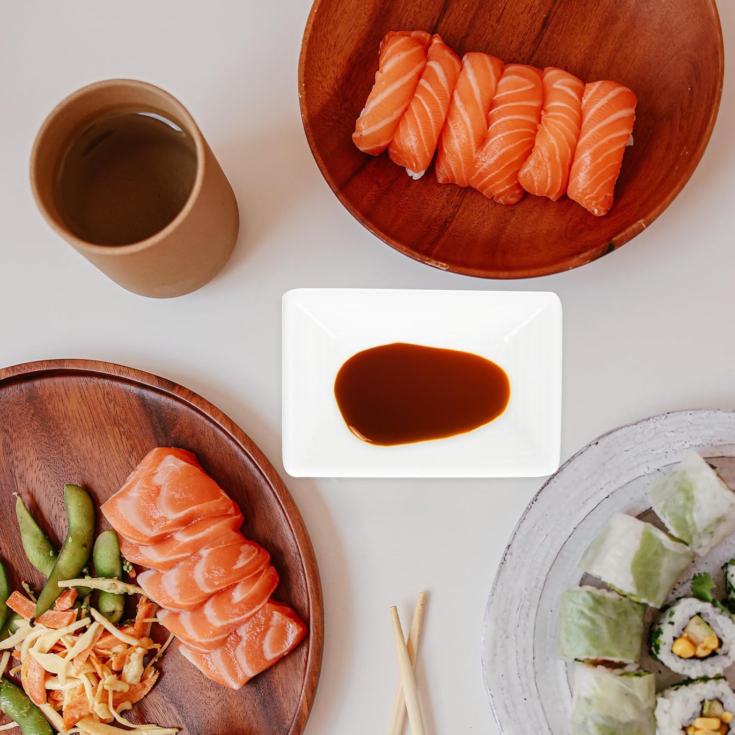 NUOBESTY 4pcs 3-inch Japanese Sauce Dishes Set, Ceramic Condiment Plates for Sushi, Pickle Chili Sauce Serving, Home Kitchen Dining Side Dish Tableware