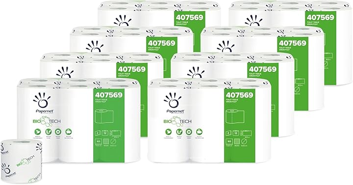 Papernet bio tech 8 confezioni x 12 rotoli in pura cellulosa carta igienica 2 veli 407569