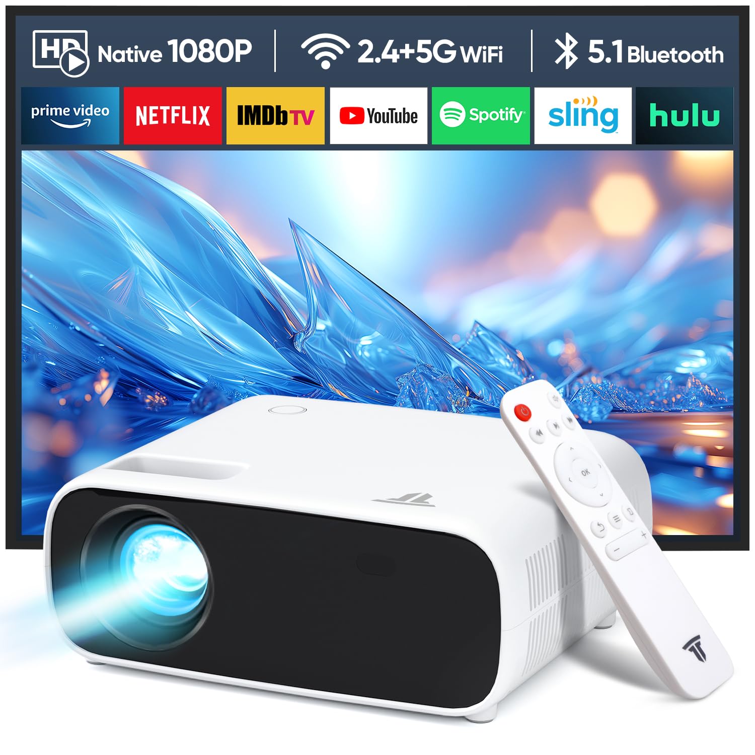Nuovo proiettore 2024, Bluetooth e WiFi, 18000 lumen con supporto 4K, proiettore video HD, compatibile con PS5 e switch (nero)