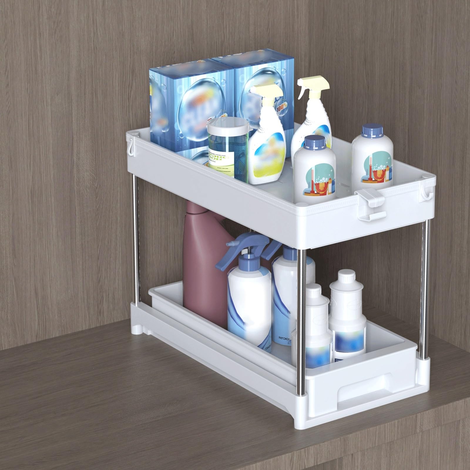 Küchenspüle-Regal, Küche unter der Spüle, Organizer, mobiles Regal, Aufbewahrungsorganisator unter der Spüle, weißes Schieberegal mit Schiebegriff für Zuhause, Büro, Küchenspüle-Organizer, weiß (wei