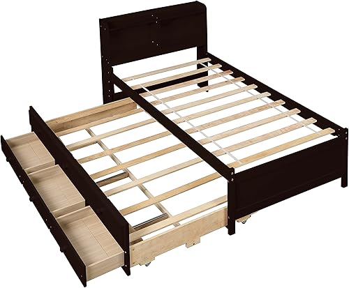 Miniatura 6 de NCKMYB Cama de almacenamiento individual con nido y cajones plataforma de madera y estantería como cabecero cama capitán que ahorra espacio para