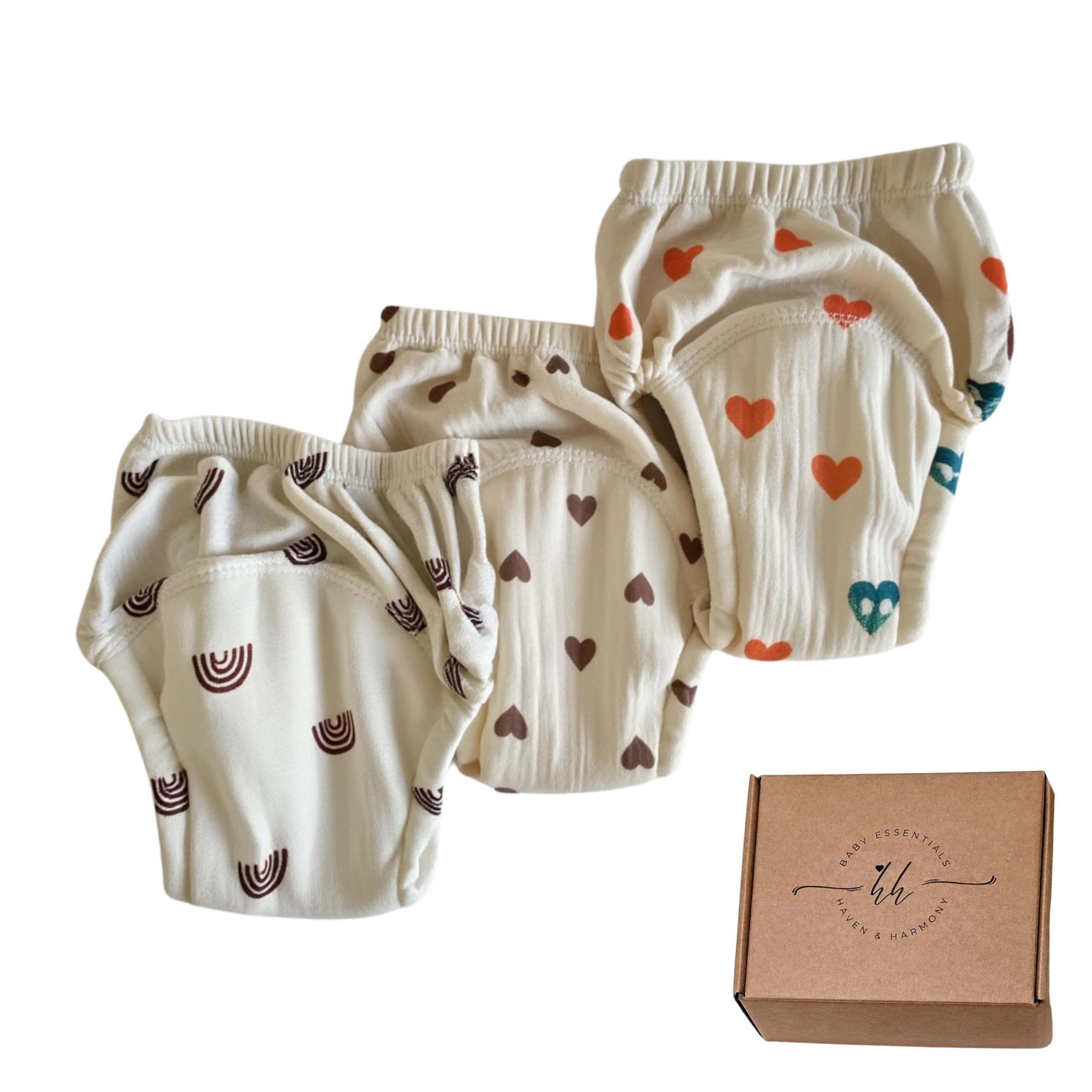 Lot de 3 couches réutilisables pour bébé - Couches écologiques avec ceinture élastique - Lavables et respirantes - Idéales pour une utilisation sur les couches jetables - Mélange de couleurs (neutres