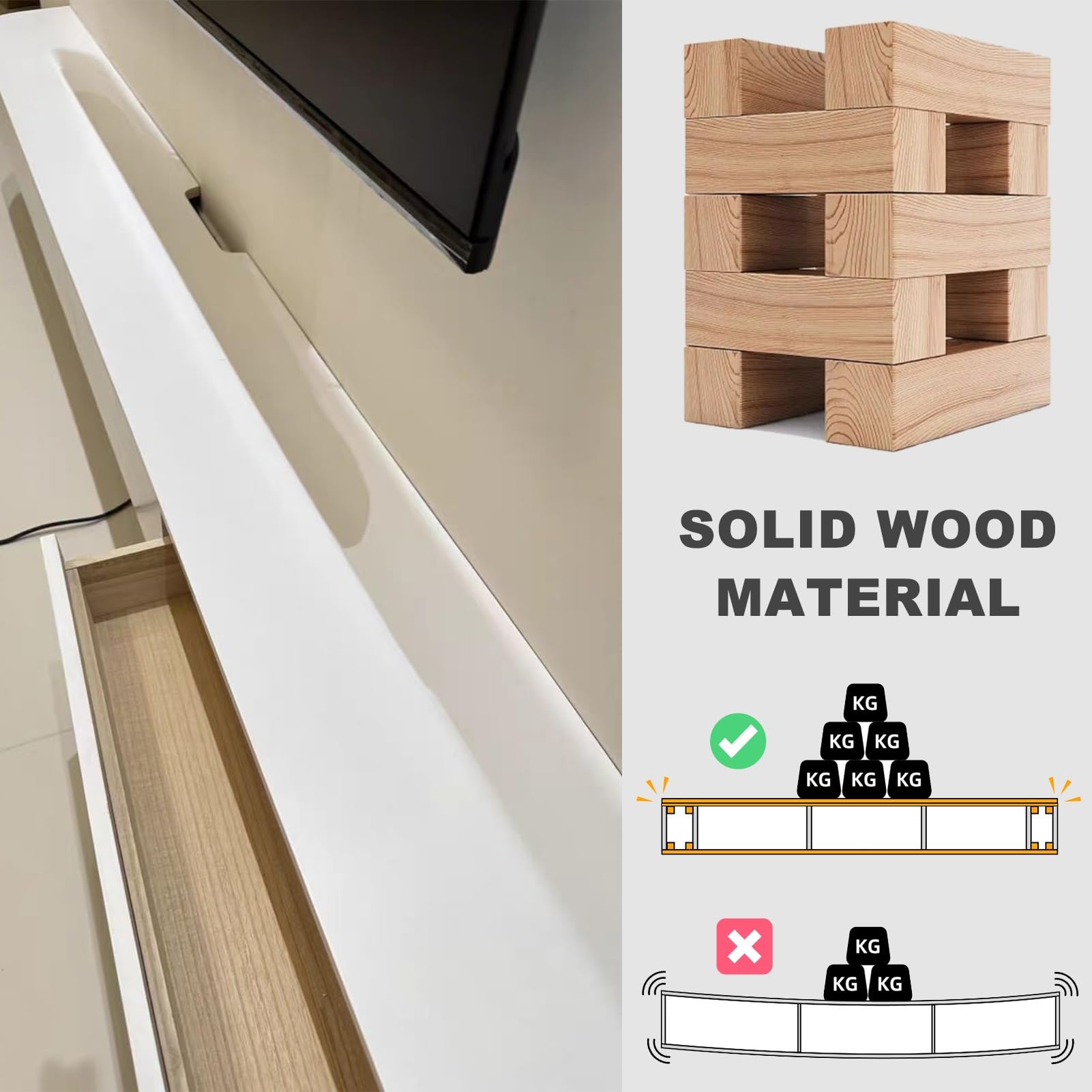 180cm Schwebender TV-Schrank, Wandmontiertes TV-Regal, Stehendes Oder Hängendes TV-Lowboard, Entertainment-Center-Medienkonsole Für Das Wohnzimmer