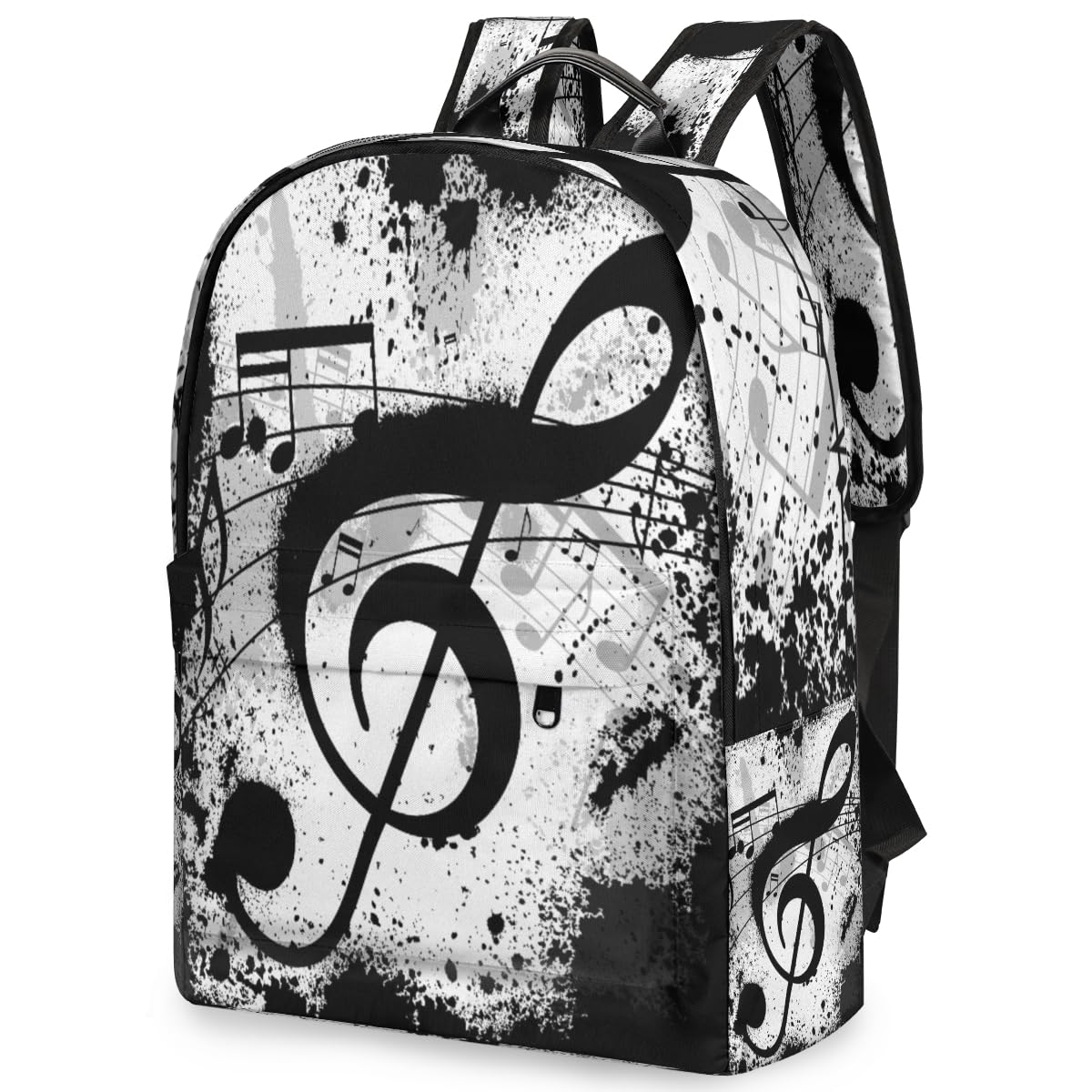 TropicalLife Noten-Rucksack für Herren, Damen, Kinder, Mädchen, Jungen, schwarzer Musiknoten-Rucksack, großes Fassungsvermögen, 23,5 l, Rucksack, Schule, Büchertasche, Reisen, lässig, Laptop-Tasche,