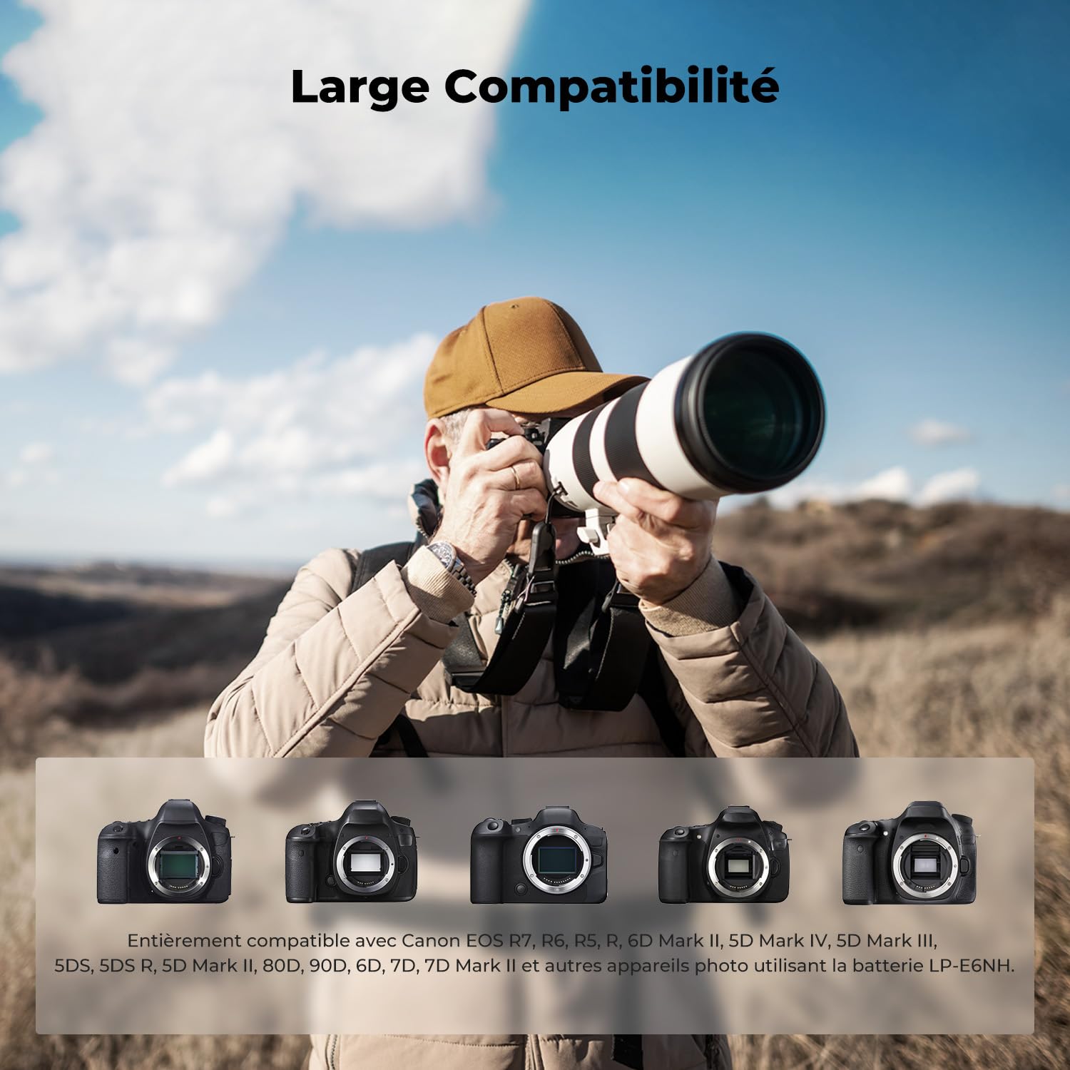 K&F CONCEPT LP-E6NH Batterie de Rechange avec Connecteur de Charge Directe de Type C Compatible avec Canon EOS 90D/80D/70D/5D Mark II III IV/5DS SR/6D/6D Mark II/R5 R6 R6 II R7 (2 Batteries)