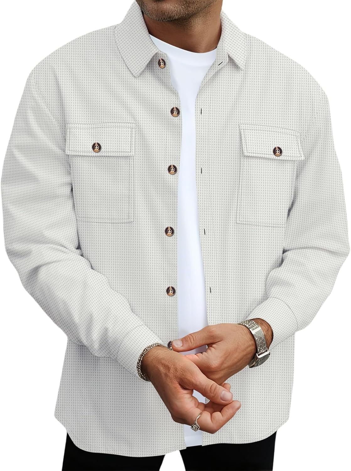 MQUN Mens Sweatsuits 2 Piece Set Jacket Top and Casual Pants Set Fall Fashion Sweatsuits Waffle Plaid Jacquard Outfits - Image 2