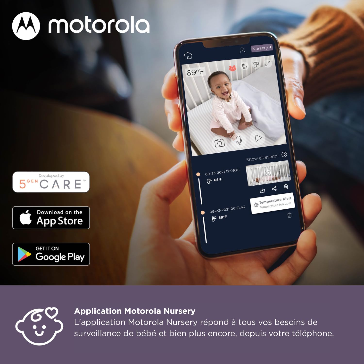 Motorola Baby Comfort 85 Connect Babyphone Vidéo avec Fonction Pivotante/Zoom/Wi-Fi, Ecran Couleur 5,0", Vision Nocturne Infrarouge, Audio Bidirectionnel/Capteur de Température, Blanc