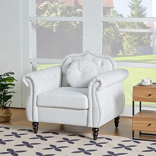 Miniatura 23 de AVZEAR 82" Sofá de tres plazas de cuero, sofá Chesterfield, sofá tapizado en PU de estilo moderno de mediados de siglo, sofá de sala de estar con