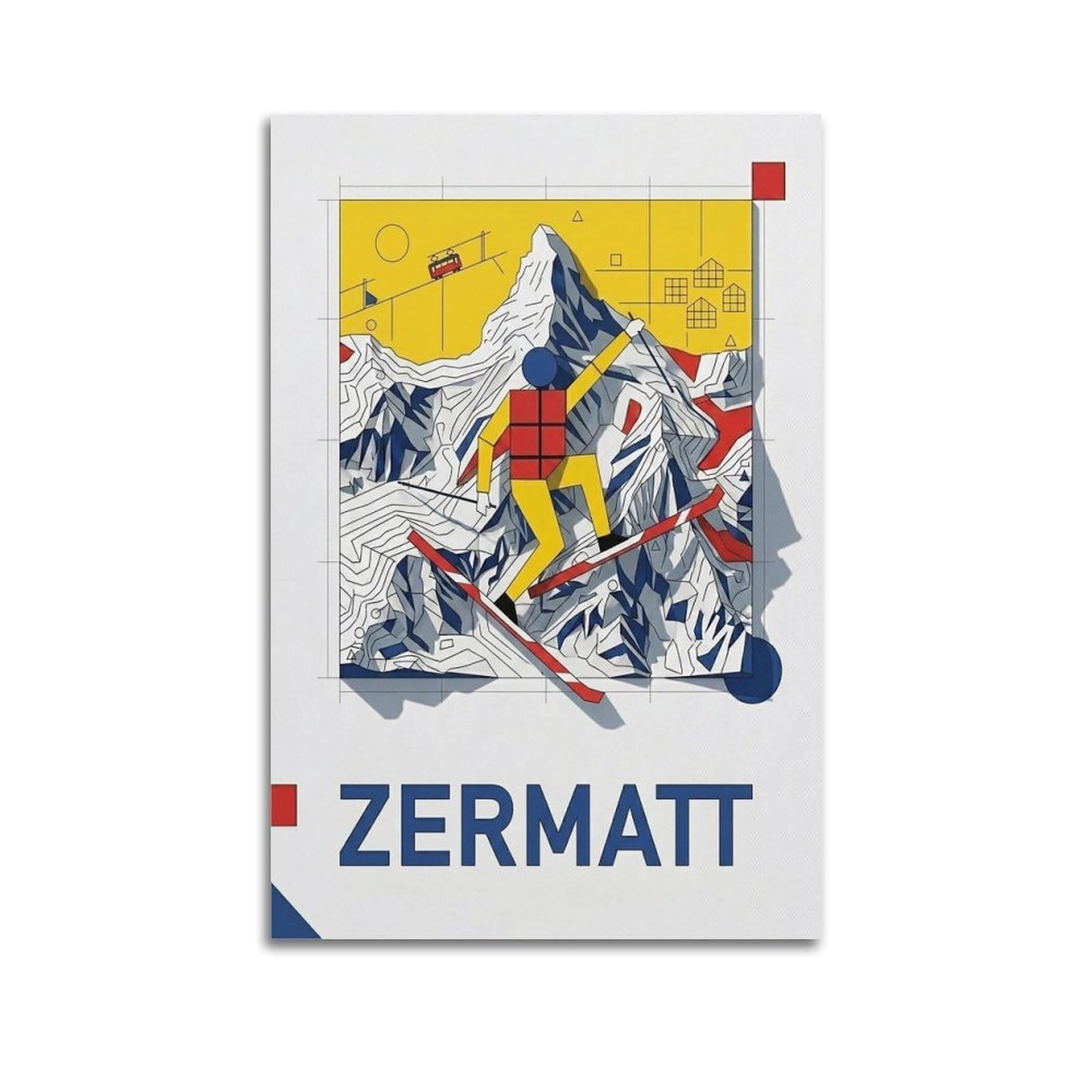 XKUGA Zermatt Swiss Alps Skiing Matterhorn Poster Modern Decorative Canvas Prints - Ideal Wall Art for Family, Man Cave, Game Room, Boys & Girls Bedroom 16x24inch(40x60cm)