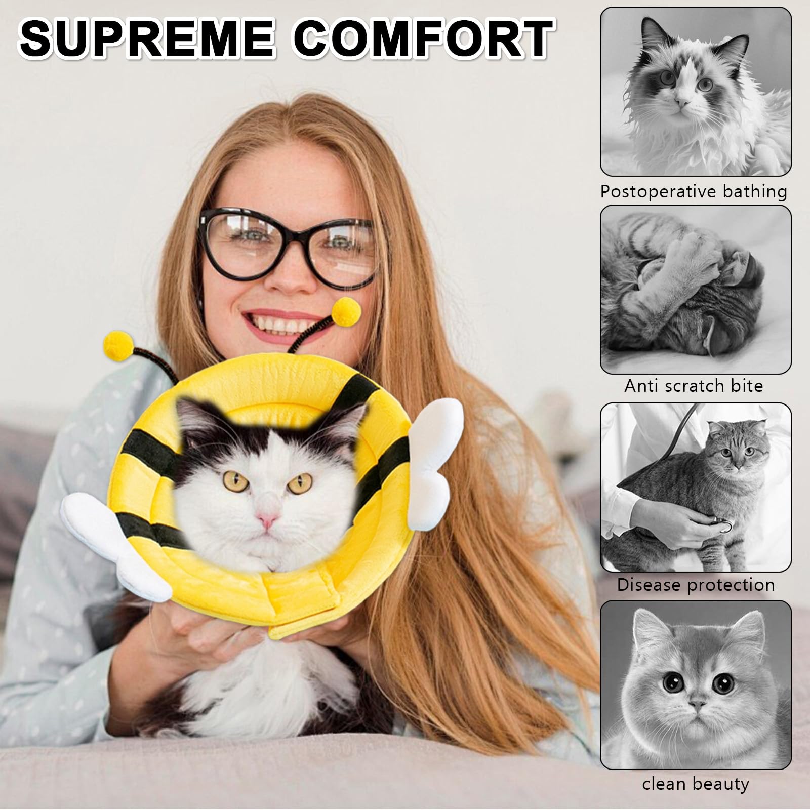 Collier médical Souple pour Chat et Petit Chien – 1 collerette Abeille S (20–23 cm) – Protection Post-opératoire, Ajustable, Confortable, Lavable, prévention des léchages et morsures