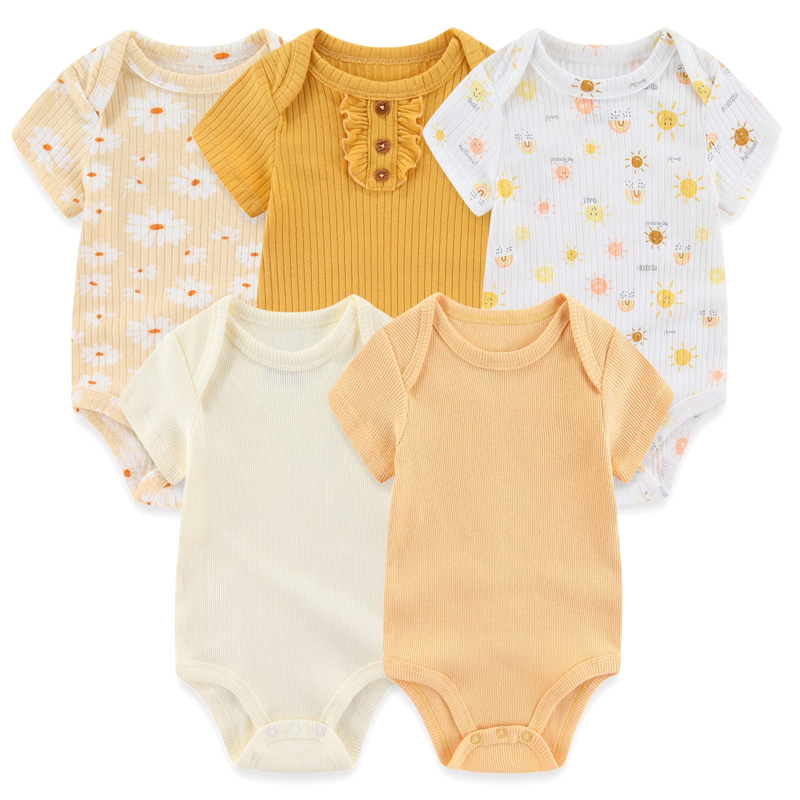 Newborn Baby Short Sleeve Bodysuit Cotton One-Piece Baby Clothes 5-Pack 0-12 Months