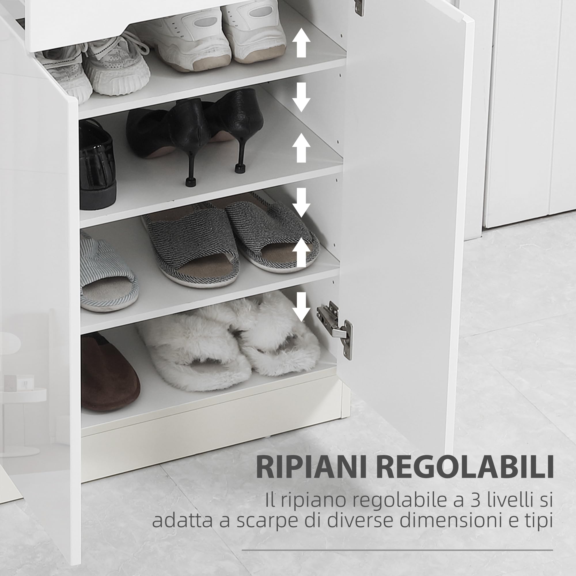 HOMCOM Scarpiera Slim 12 Paia 3 Ripiani Regolabili 60x32x100 cm Bianco