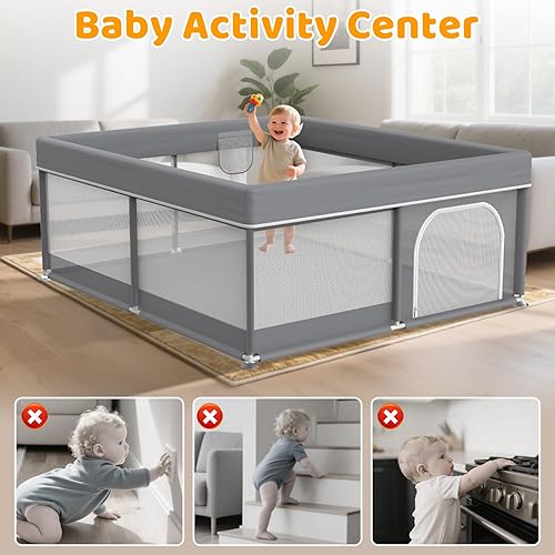 Miniatura 3 de Corralito para bebés de 50 x 50 pulgadas, corralito para bebés y niños pequeños, patio de juegos para interiores y exteriores, área de juego de