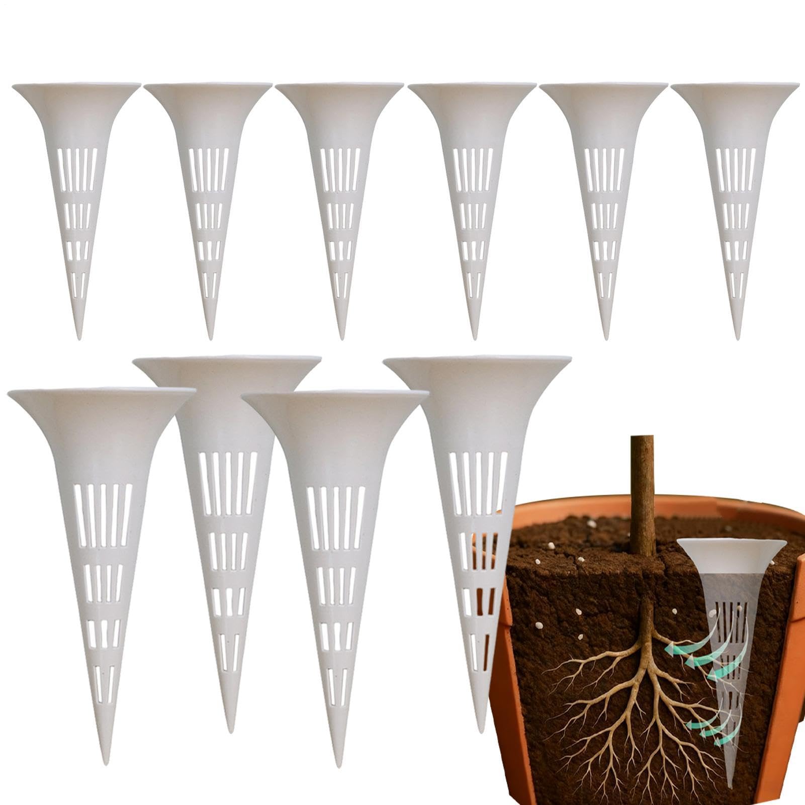 10-Pack Deep Watering Spikes, All-Weather Soil Irrigation, Self Watering Stakes For Plant Pot, Deep Roots Irrigation Funnels For Flowers Houseplants Orchids Garden Yard Balcony Patio Living Room