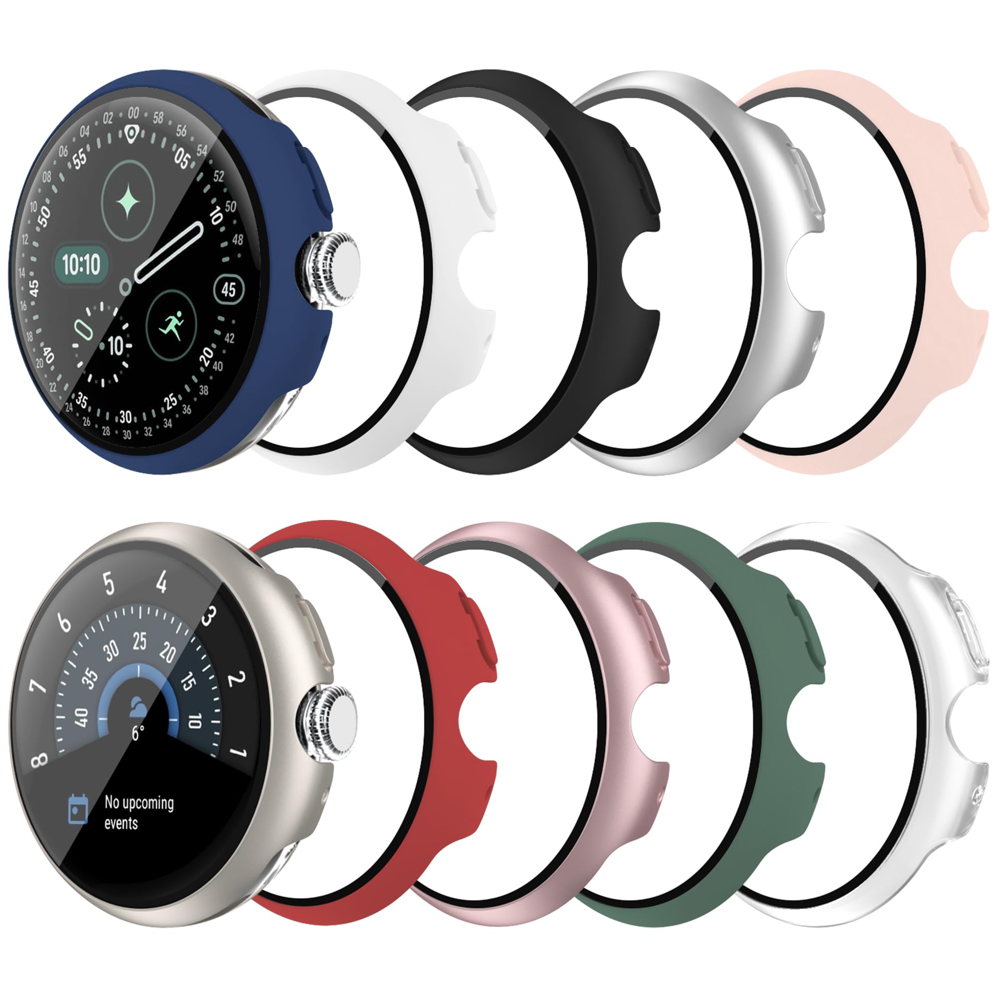 10 Pack Case for Google Pixel Watch 4 45mm with Tempered Glass Screen Protector, Shockproof Hard PC Bumper, Charge with Case On, Protective Cover Compatible with Pixel Watch 4 45mm 10 Colors Watch 4-45mm