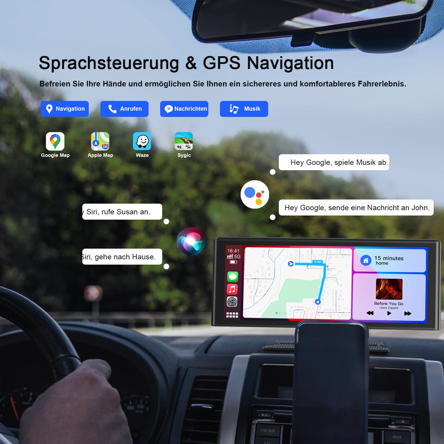 Avylet 9,26" Wireless Carplay Display für Apple Carplay & Android Auto, Tragbarers Carplay Autoradio mit IP67 Rückfahrkamera, OTA-Updates, GPS Navigation, Bluetooth 5.0, Mirror Link, FM/AUX