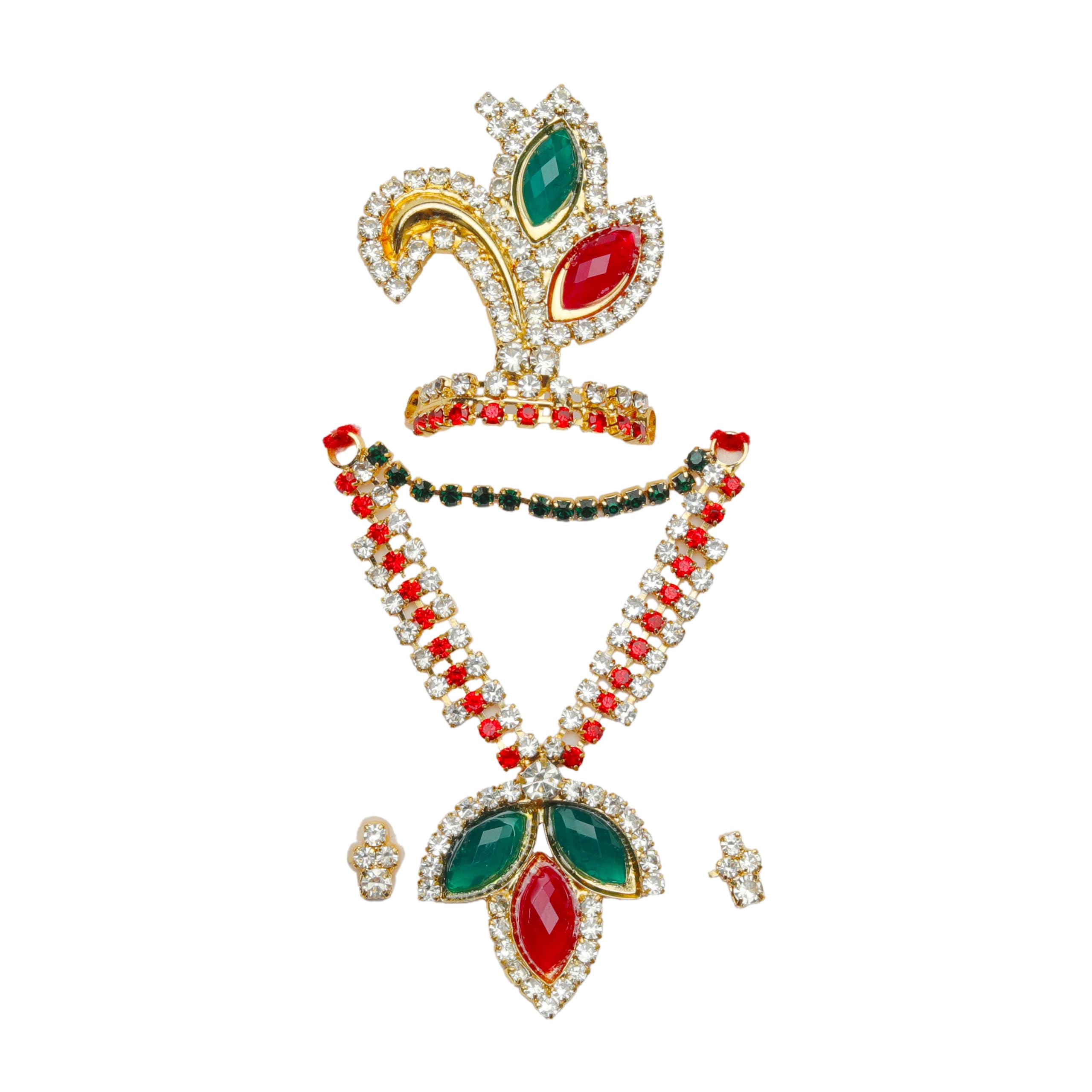 Decorative Mala Mukut Set with Pair of Earrings for Laddu Gopal/Devi Maa/Radha Krishna/Indian God Goddess Sringar Deities Indian Traditional Festival Holi for God Idol Statue Janmashtami (Size:-2")