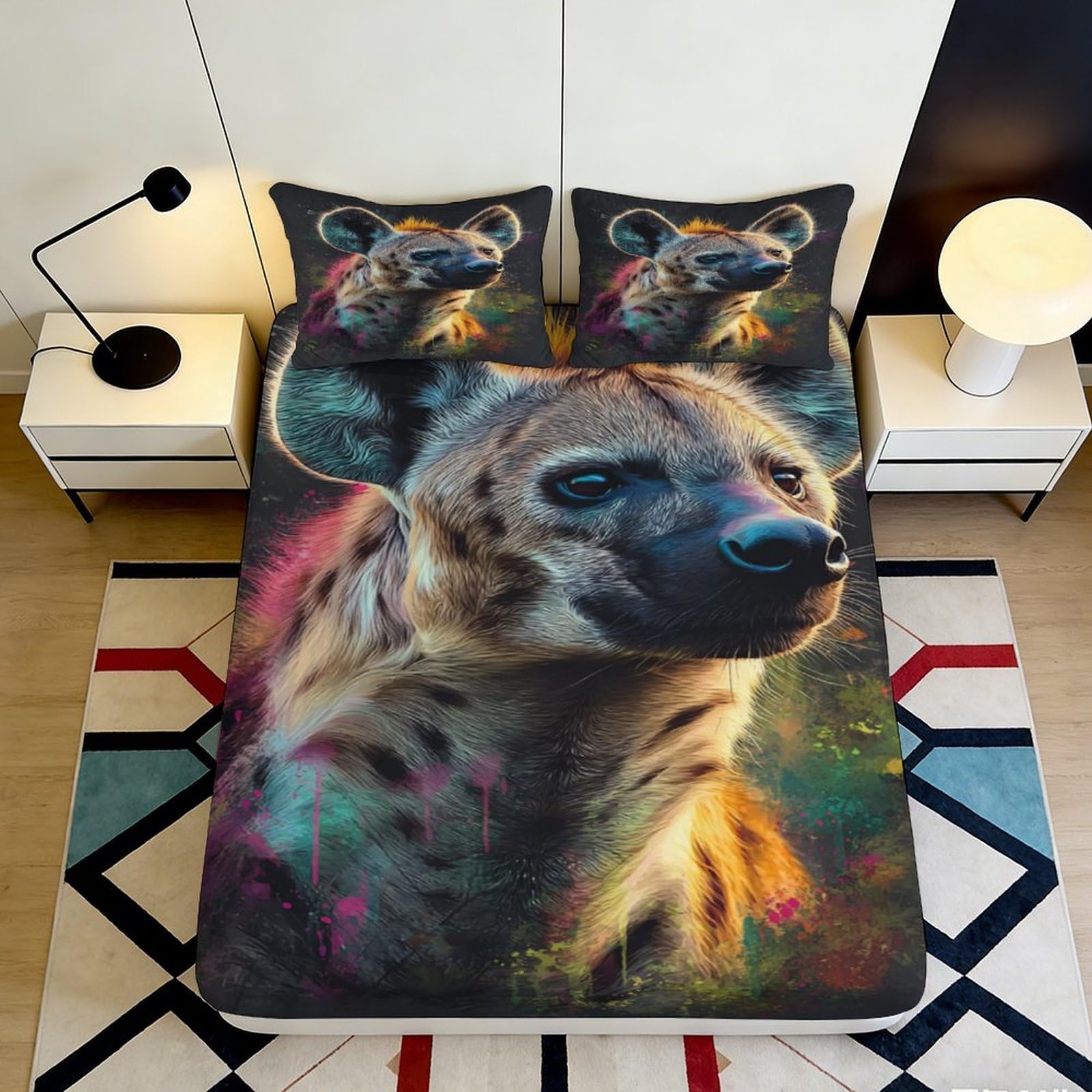 Jxqhbvmg Style-9 3D Printed Artistic Hyena Fitted Sheet Microfiber Deep Pocket Wild Style Mattress Fitted Cover Non-Slip Bedding 90X200x25cm