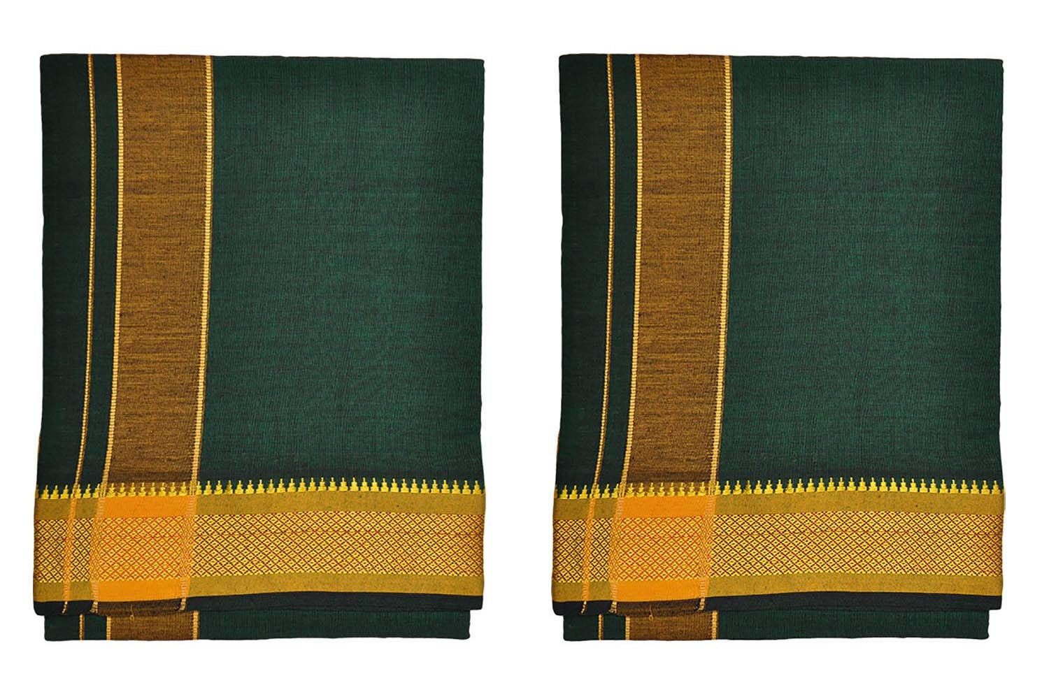 Color Cotton Dhotis Lungi Sarong 2.0 Meters Single Layer Dhoti Pack of 2 (Green)