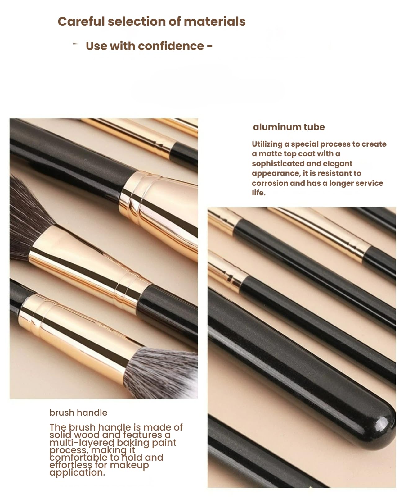 Make-up-Pinsel-Set, 13-teilig, hochwertige synthetische Schwarzgold-Pinsel für Gesicht und Augen, komplettes Set mit Aufbewahrungstasche für Foundation, Lidschatten, Kontur