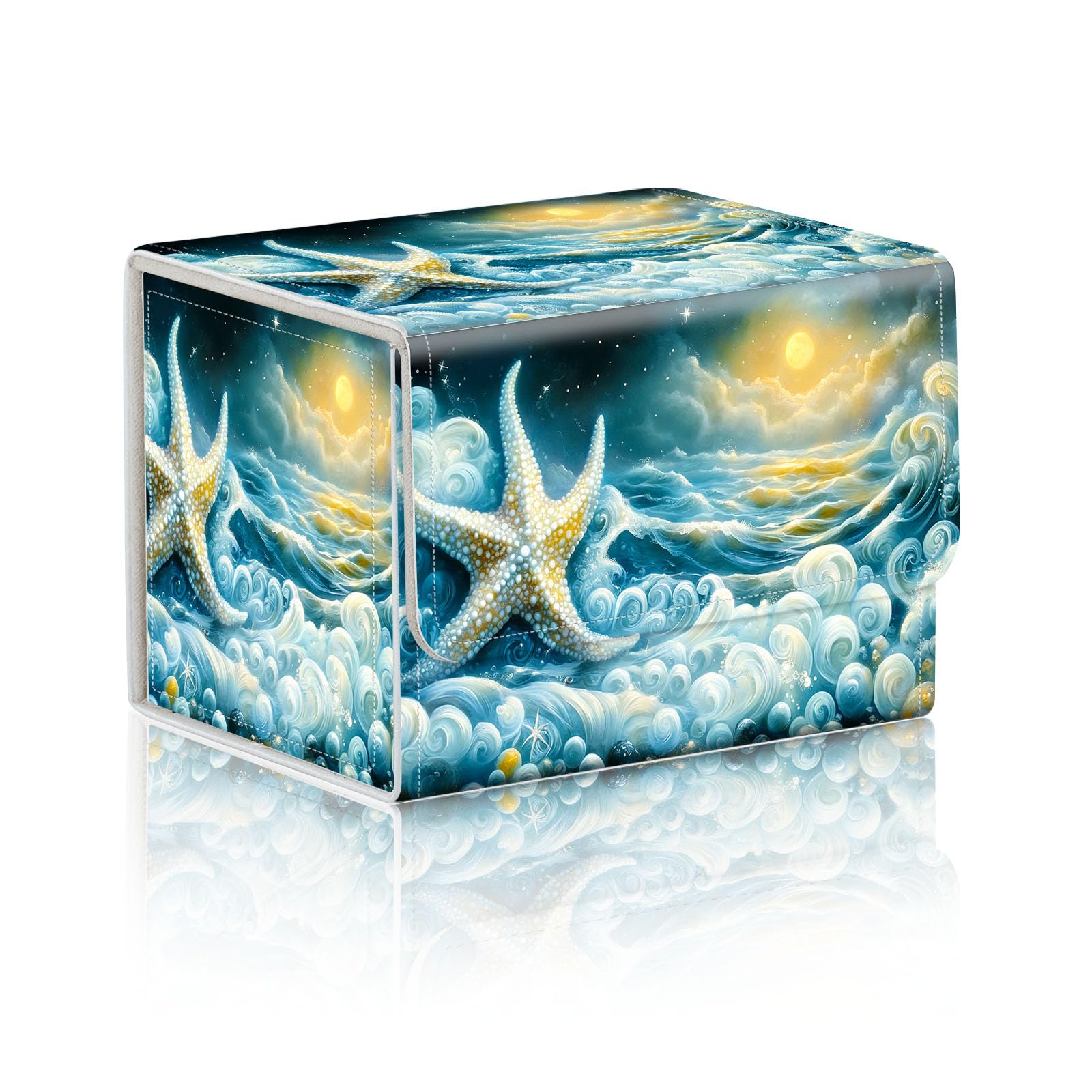 DISUOFEART Trading Card Storage Box, Holds 100+ for MTG Cards, PU Leather with Magnetic Closure, Starfish in Swirling Night Sea Durable Deck Box for Magic the Gathering, Trading Card Games