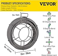 Vista 7 de VEVOR Cable de limpieza de drenaje de 75 pies x 3/8 pulgadas con núcleo sólido, cable para alcantarillado, cable limpiador de sifón, cable