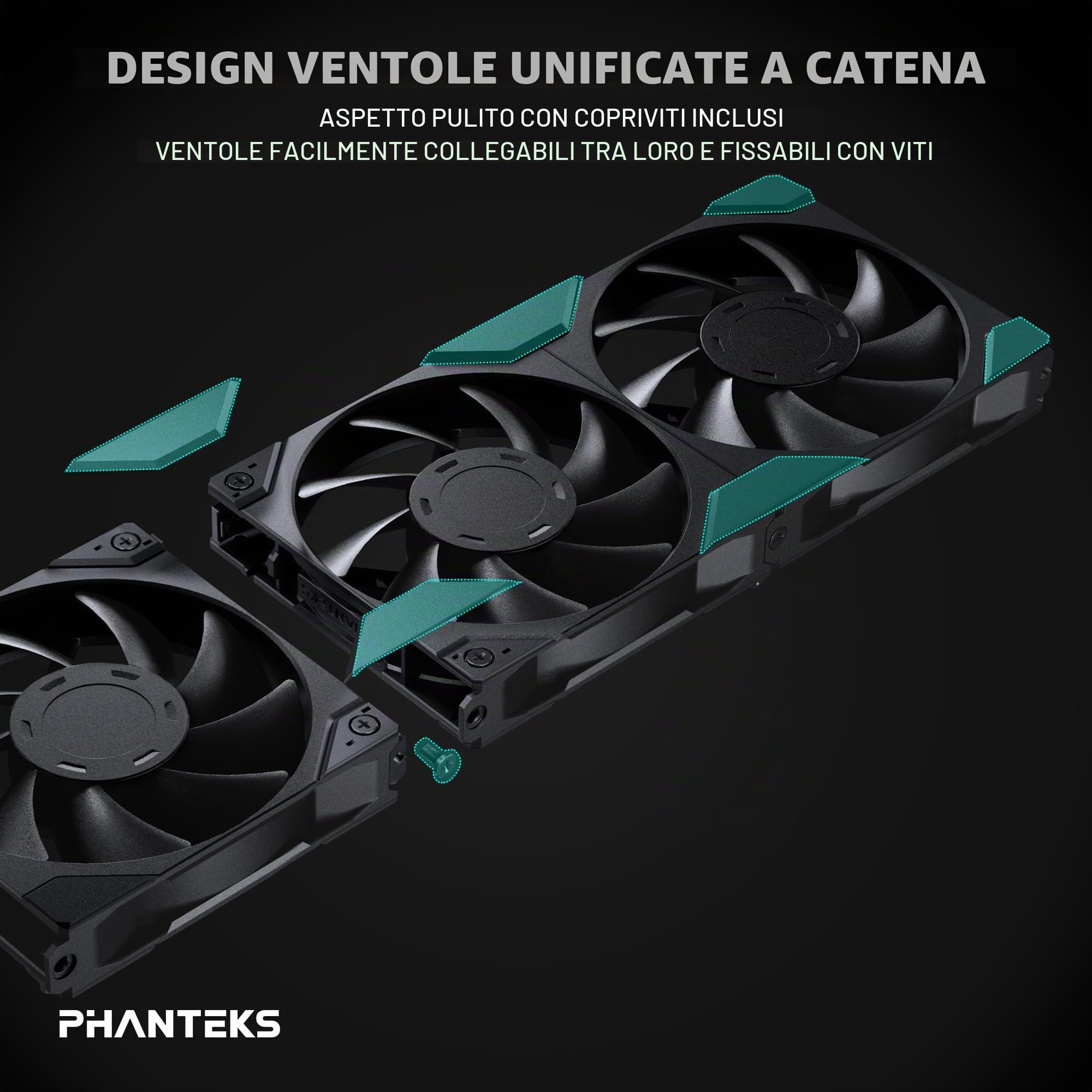Phanteks M25-140 Gen2, 3er Pack, telaio ventola unificato a Daisy Chain, ventola di raffreddamento ad alte prestazioni PWM da 140 mm, Nero