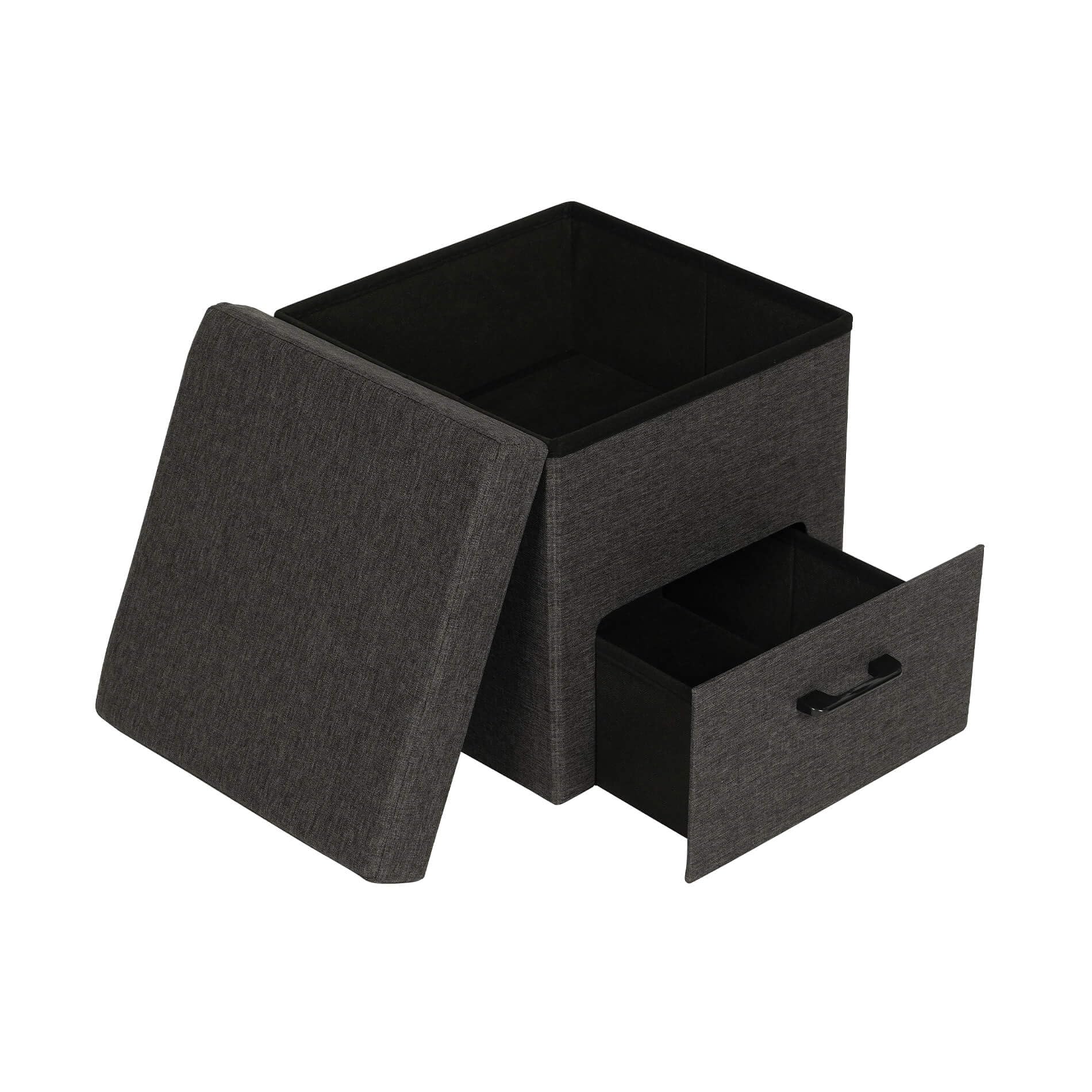 Rebecca Mobili Pouf de Rangement avec Tiroir, Gris Foncé, Structure en Bois MDF, Style Moderne – Dimensions HxLxP : 40 x 40 x 40 cm – Art. RE7242