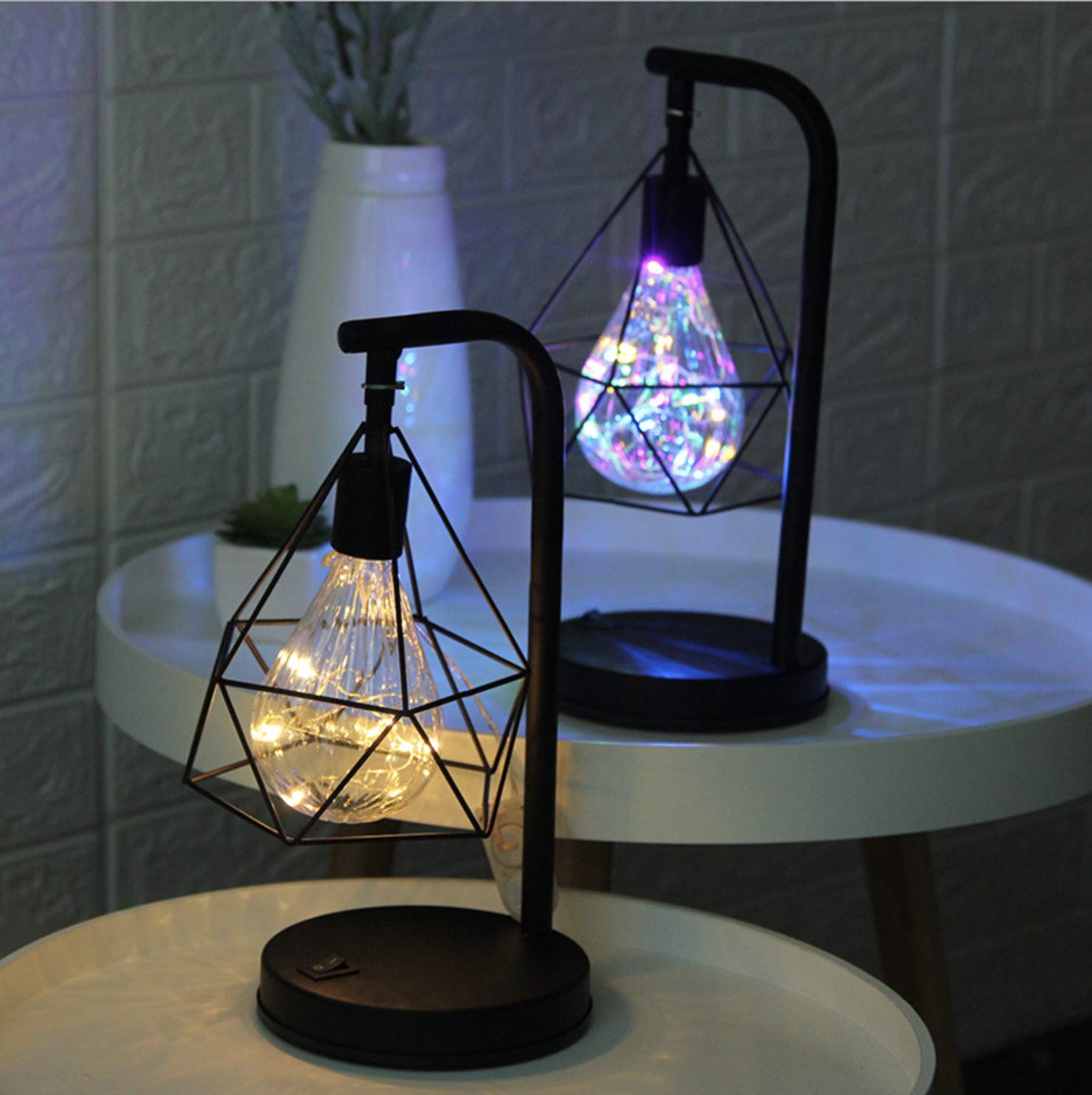 Lampada Da Tavolo In Ferro Stile Nordico Con Base In Legno - Luci Notturne A Batteria, Portatile Per Camera Da Letto E Soggiorno - 3