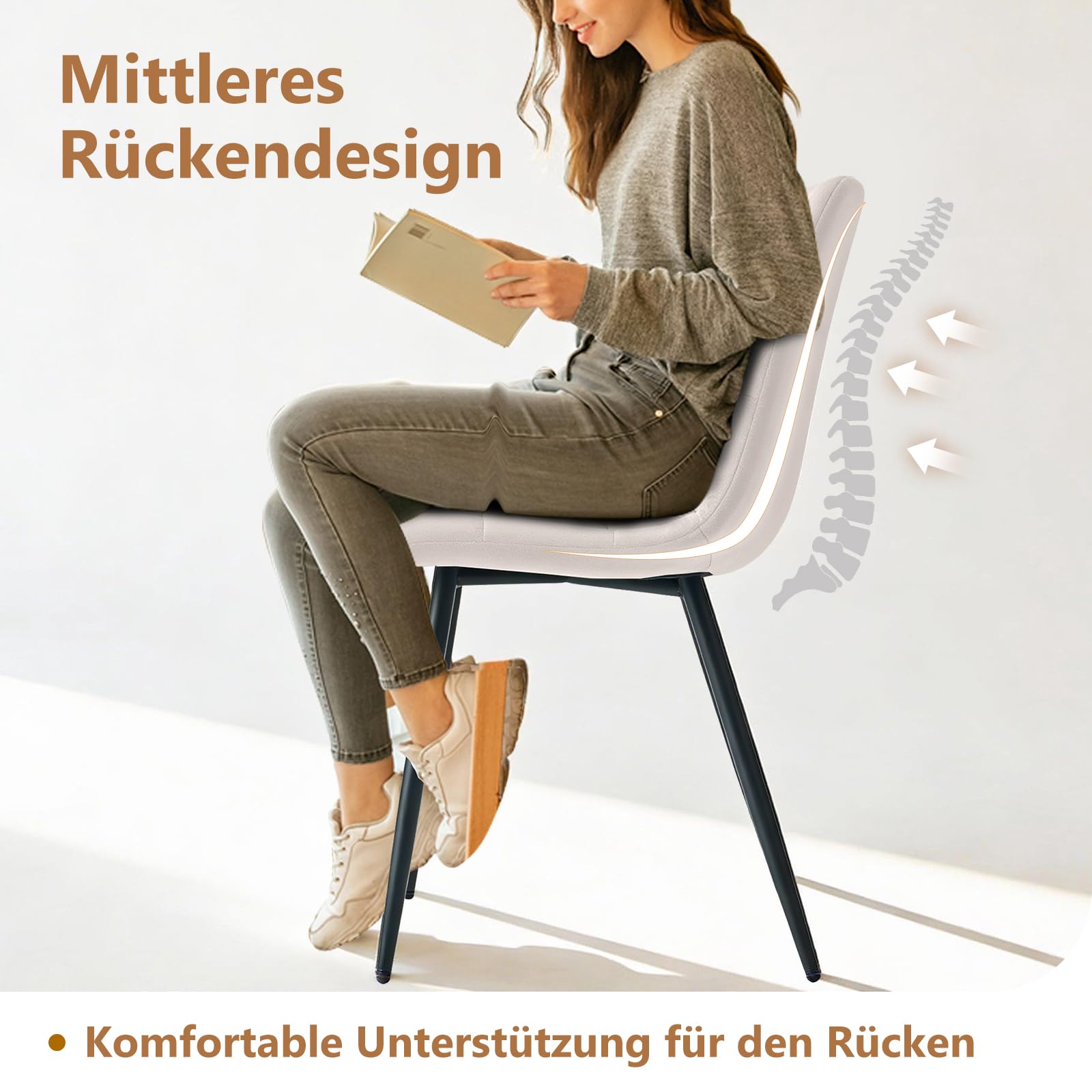 Sweetcrispy Silla de Comedor, Silla de Cocina con Patas de Metal, Silla de Comedor de Terciopelo sin reposabrazos, sillas Modernas para Comedor, 2 Piezas, Gris Claro — view 5