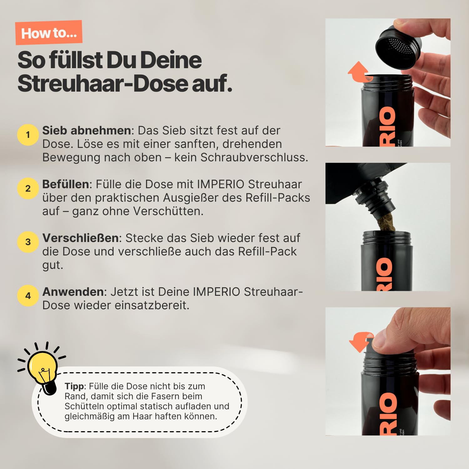 IMPERIO Streuhaar Refill Pack - 110g Nachfüllbeutel mit Premium Schütthaar - Nachhaltiger Nachfüllpack mit praktischem Verschluss - Einfaches Auffüllen der Hair Fibers Dose (Dunkelbraun, 110g)